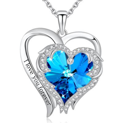 中国 0.79x0.98inの二重中心の十字のネックレスのAustrian crystalの青い水晶925純銀製 販売のため