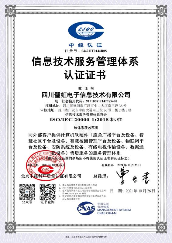 ISO/IEC2000-1:2018 - Sichuan Bihong Electronic Information Technology Co., Ltd.