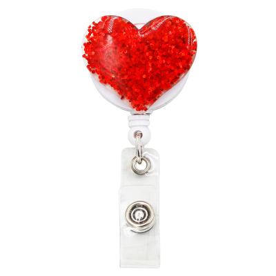 China Badge Holder Clips Retractable Bling Love Heart Badge Holder Badge Clips For Nurse ID Badge Reel With Clip for sale