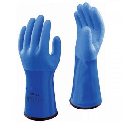 China Acrylic Liner Protective Work Gloves , Chemical Resistant Gloves Blue Color for sale
