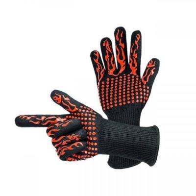 China Heat Resistant BBQ Grill Gloves Mixed Fibre Liner Criss Cross Finishing for sale