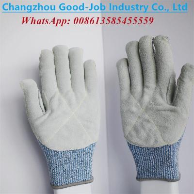 China 13G Finger Covered Cut Resistant HPPE Cut Proof Working Hand Gloves Level 5 Cow Split Leather Welding Gloves for sale