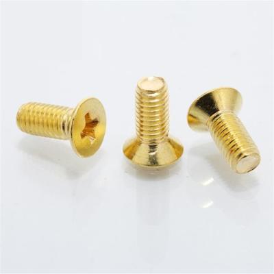 China M3 M4 Stainless Steel Flat Head Screws Iron Electroplating Gold Cross Countersunk Head Screw for sale