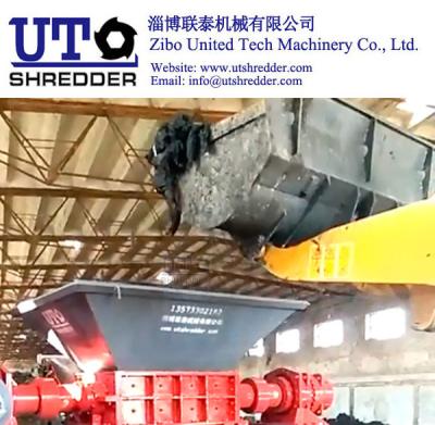 China pyrolysis to the black oil crushing recycling system, industrial double shaft shredder, hevay duty shredder to black oil for sale