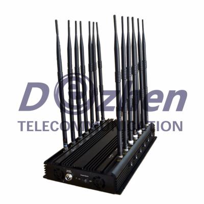 China Adjustable 14 Antennas Powerful GSM 3G 4G Phone Blocker & WiFi UHF VHF GPS Lojack All Phone Bands Signal Jammer for sale