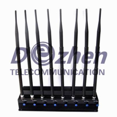 China 8 Bands Adjustable Powerful 3G Cellphone Jammer & WiFi GPS VHF UHF Lojack Jammer for sale