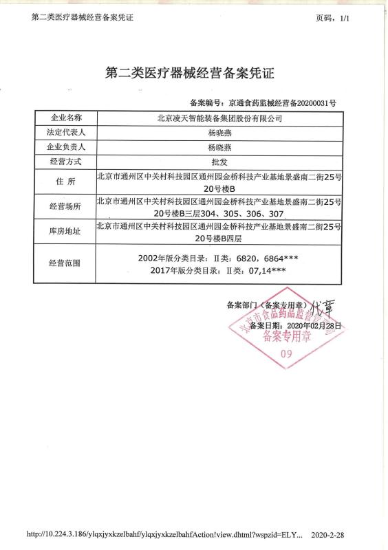 医疗器械二类注册证书 - Beijing  Topsky  Century Holding Co.,Ltd
