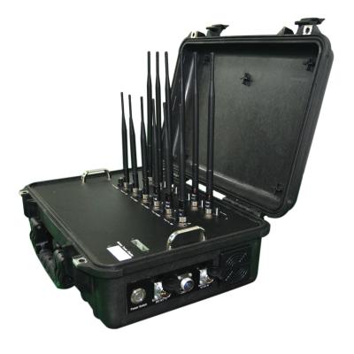 China Build In Battery Counter Terrorism Equipment Suitcase Handheld Jammer With WIFI UHF VHF Signals for sale