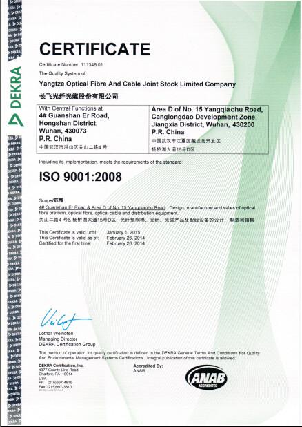 Fiber supplier certifcation - SHENZHEN FURONG FIBER OPTIC CABLE CO.,LTD