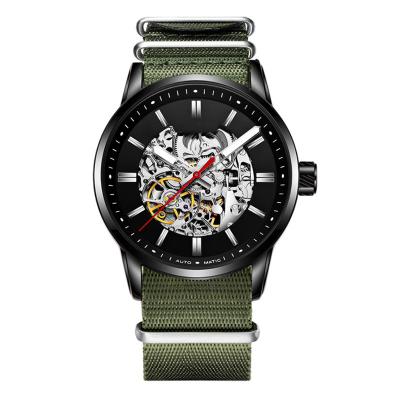 China 30m Life Waterproof Skeleton Mechanical Watch Stereo Dial Nylon Wrist Watch for sale