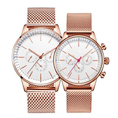 China 3ATM Waterproof Couple Quartz Watch , 12mm Dial Rose Gold Couple Watch for sale