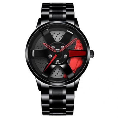 China Racing Wheel Design Hollow Disc Watch Men's Alloy Strap Quartz Watch for sale