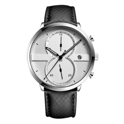 China Leather Strap Alloy Quartz Wrist Watch 43mm Dia Minimalist Chronograph for sale