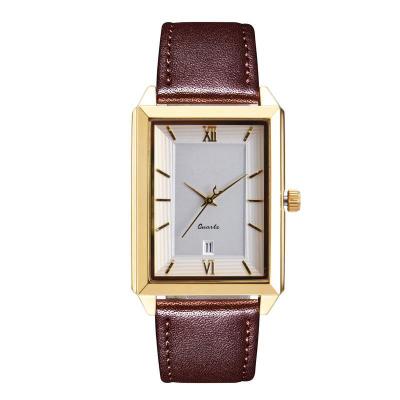 China Square Shape Cowhide Strap Roman Scale Dial Big Date Watch For Lover for sale