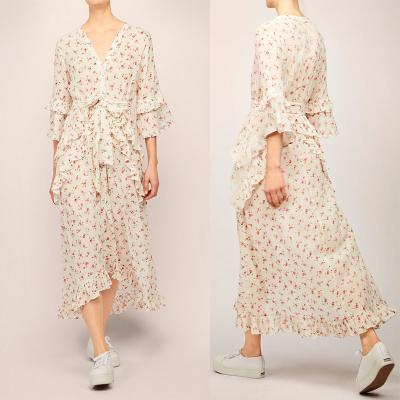 China Latest Flounce Design Bohemian Summer Roses Woman Dress with Bow for sale