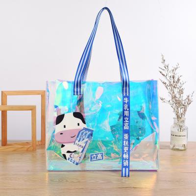 China Blue Pvc Clear Tote Bag 12x6x12 Foldable Custom Printed Logo for sale