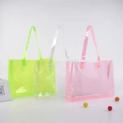China Plastic Pink Green Clear PVC Tote Bag For Sale Clear Beach Tote for sale