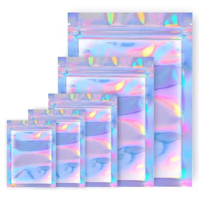 China Zipper Holographic Pvc Bag Travel Food Transparent  Mylar Packaging for sale
