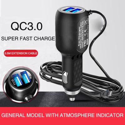 China Navigator Dual USB QC3.0 Car Charger With 3.5m Power Cord for sale