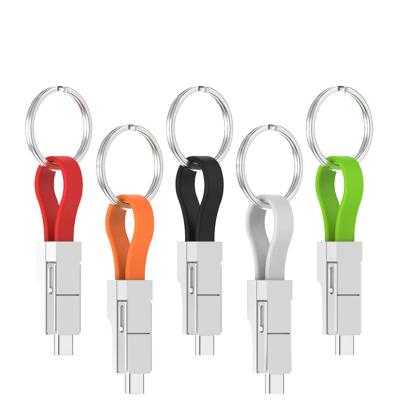 China Magnetic 13cm 3 In 1 Charging Cable Type C Micro 8pin Keychain Cable for sale