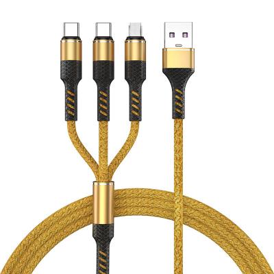 China OEM ODM Cotton Braided 1.3m 3 In 1 Data Cable Type C Mobile Phone for sale