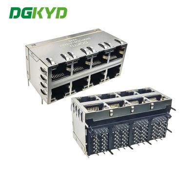 China DGKYD24Q012DB1A1D057 Long Dual Layer 2x4 Port Shielded RJ45 Gigabit Filtered Connector with Yellow and Green LEDs for sale