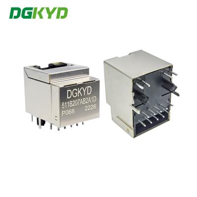 China DGKYD511B207AB2A1DP068 180 Degree Notched RJ45 Connector Ethernet Filter POE 6U Network Interface for sale