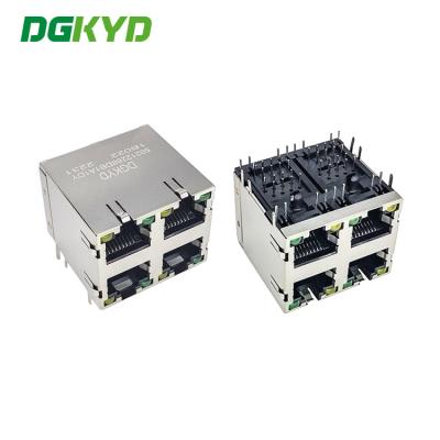 China DGKYD59212288DB1A1DY1B022 Stacked 2X2 Multi-Port RJ45 Network Socket With Light Strip Shielding Data Communicationce for sale