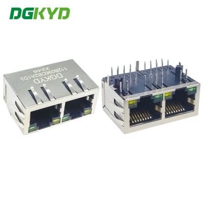 中国 DGKYD112B096DB2A1D3 Dual port RJ45 connector with light shield modular block interface RJ45 network connector 8P8C 販売のため