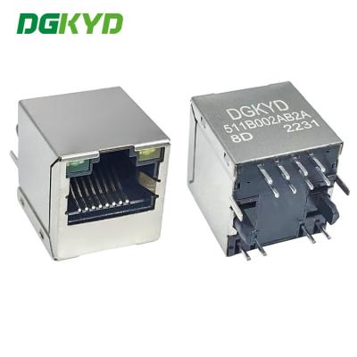 China DGKYD511B002AB2A8D RJ45 100M 180 Degree Direct Plug Network Connector 8PIN With Light And Shielded Socket for sale