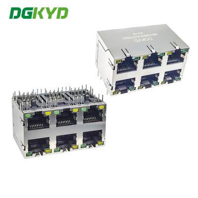 China DGKYD59212388DB1A1DY1B022 RJ45 Ethernet Socket 2X3 Port 8P8C Modular Socket With Isolation Spring LED for sale