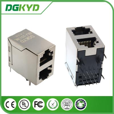 China 10/100 BASE stacked 2x1 RJ45 dual port connectors with internal magnetics for sale
