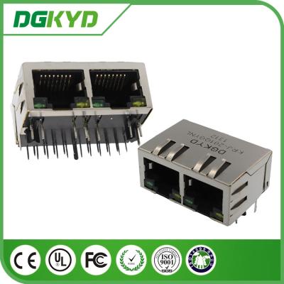 China 10/100/1000BASE 2 Port RJ45 Jack Combo 8P8C , 1x2 RJ45 Connector With Transformer And Led for sale