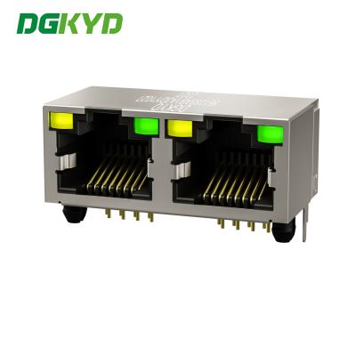 China DGKYD561288AB1A3DY1027 90 Degree Side Plug 1x2 RJ45 Multiple Port Connectors With LED for sale