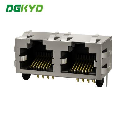 China Tab UP Ganged Double Port Magnetic Modular Jack Cat5e Rj45 Keystone Connector DGKYD561288HWA3DY1027 for sale