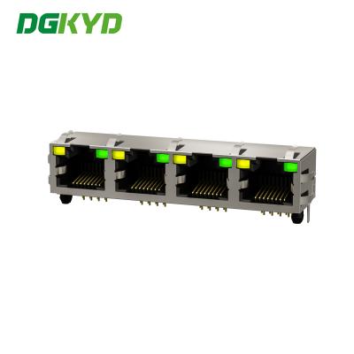 China DGKYD561488DB1A1DY1022 4 Ports Shielded Rj45 Connector 1x4 Port RJ45 Socket Multi Socket RJ45 With LED for sale