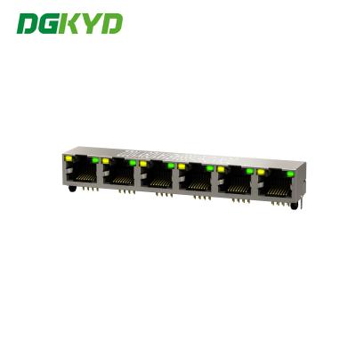 China 1x6 180 Degree Tongue RJ45 Network Socket With LED DGKYD561688AB1A1D9Y1022 for sale