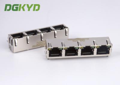 China Side by side 1 X 4 ports rj45 LAN modular jacks, TAB UP 8P8C Y/G LEDs for sale