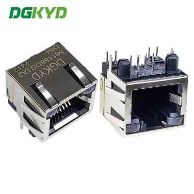 中国 DGKYD561188DG1A2DB4 シングルポートコネクタネットワークソケット 1X1 8P8C DIP RJ45ライトと翼付き直線 販売のため