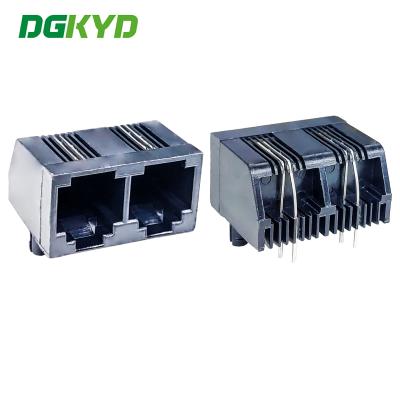 China RJ11 Earless Full Plastic 6P2C 1X2 Ethernet Socket DGKYD57221262IWA1DB5 Double Port Connector for sale