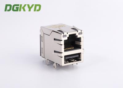 China Industrial Dual Deck USB Rj45 Connector Cat 5e Rj45 Connector With USB , G/Y LED for sale