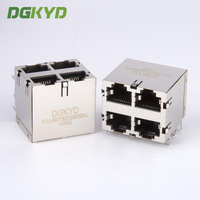 China Shield Dual Deck 2x2 Rj45 Ethernet Connector Quad Ports Network Switch Jack for sale