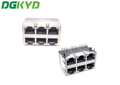 China Shielded 2x3 Multiport RJ45 Female RJ45 PCB Connector Without Filter Without Isolation Shrapnel for sale