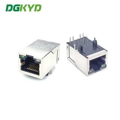 China Gigabit Filter 8P10C Female Network RJ45 Connector Socket Right Angle 90 Degree With Light And No Bullets for sale