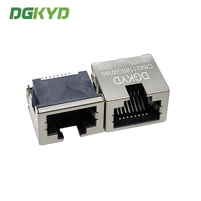 China Sinking Plate Type 8P8C Modular Female RJ45 LED Connector DGKYDCB421188GWW6SB1075 for sale