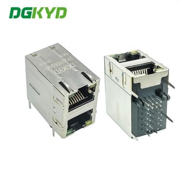 China DGKYD21Q070DB2A4D068 conector 1000 de la base-T 2X1 Multiport RJ45 con el filtro de ángulo recto magnético de Ethernet en venta