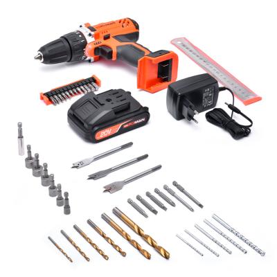 China 20V Variable Speed Cordless Drill 44pcs Cordless Drill With 2 Batteries And Charger for sale