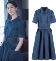 China Denim dress is 84 feet long. The blue thin denim with broken flowers is not thick and coolLight blue thin style for sale