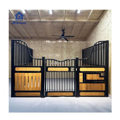 China Custom Design Indoor Prefab Powder Coated Safety Single Horse Box Stable with Hay Feeders for sale