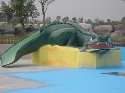 China Small Kids Water Playground Cute Green Fiberglass Crocodile Slide for sale
